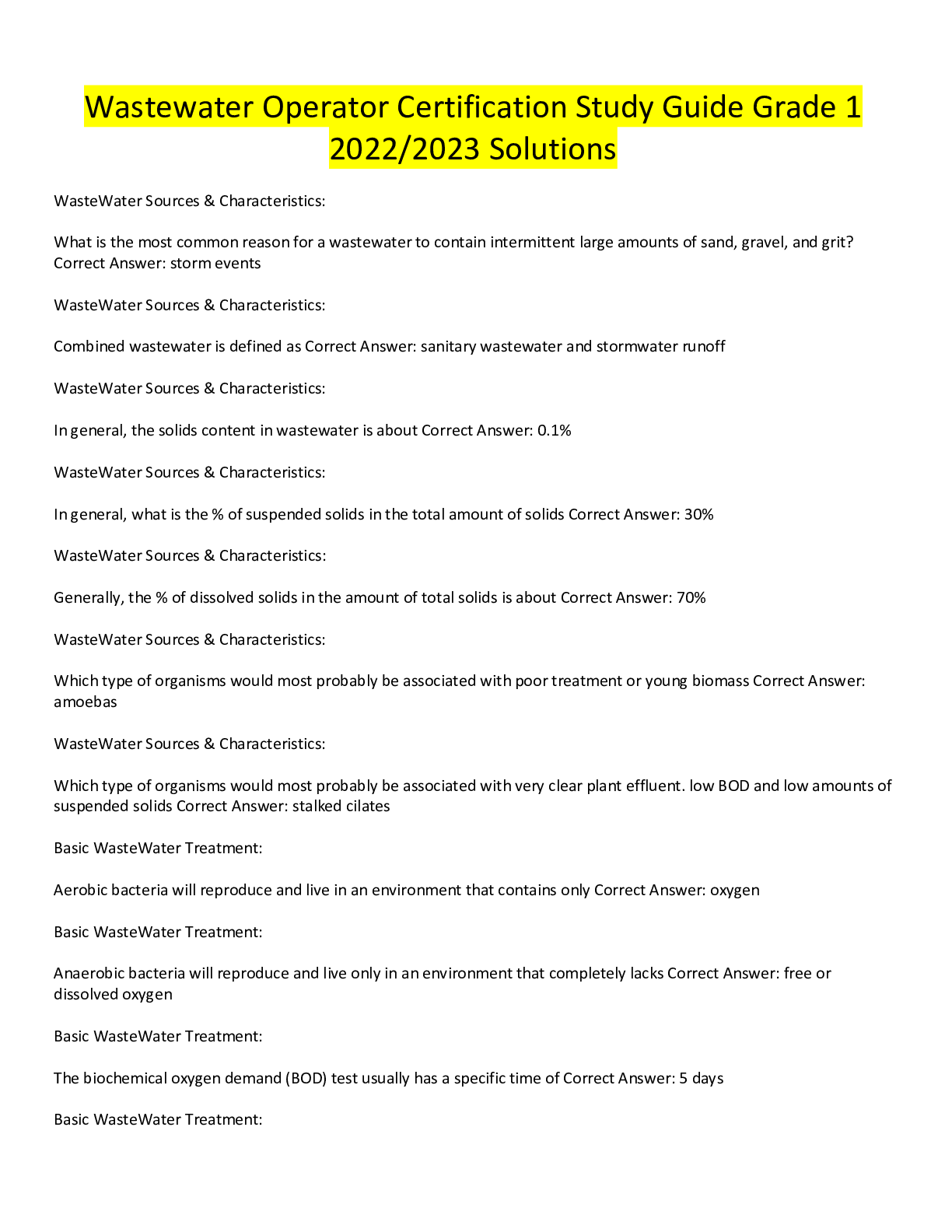 Preview image for Wastewater Operator Certification Study Guide Grade 1 2022/2023 Solutions